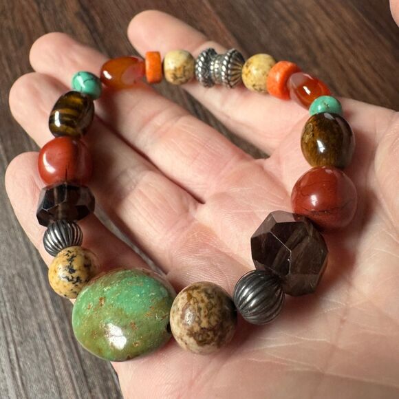 Vintage CAROLYN POLLACK Beaded Multi Gemstone Bracelet Sterling Silver Turquoise - Picture 9 of 12